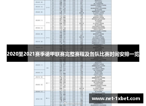 2020至2021赛季德甲联赛完整赛程及各队比赛时间安排一览